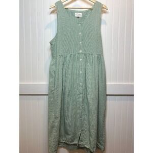 Vintage Susan Bristol Green Gingham Check Button Front Jumper Apron Dress